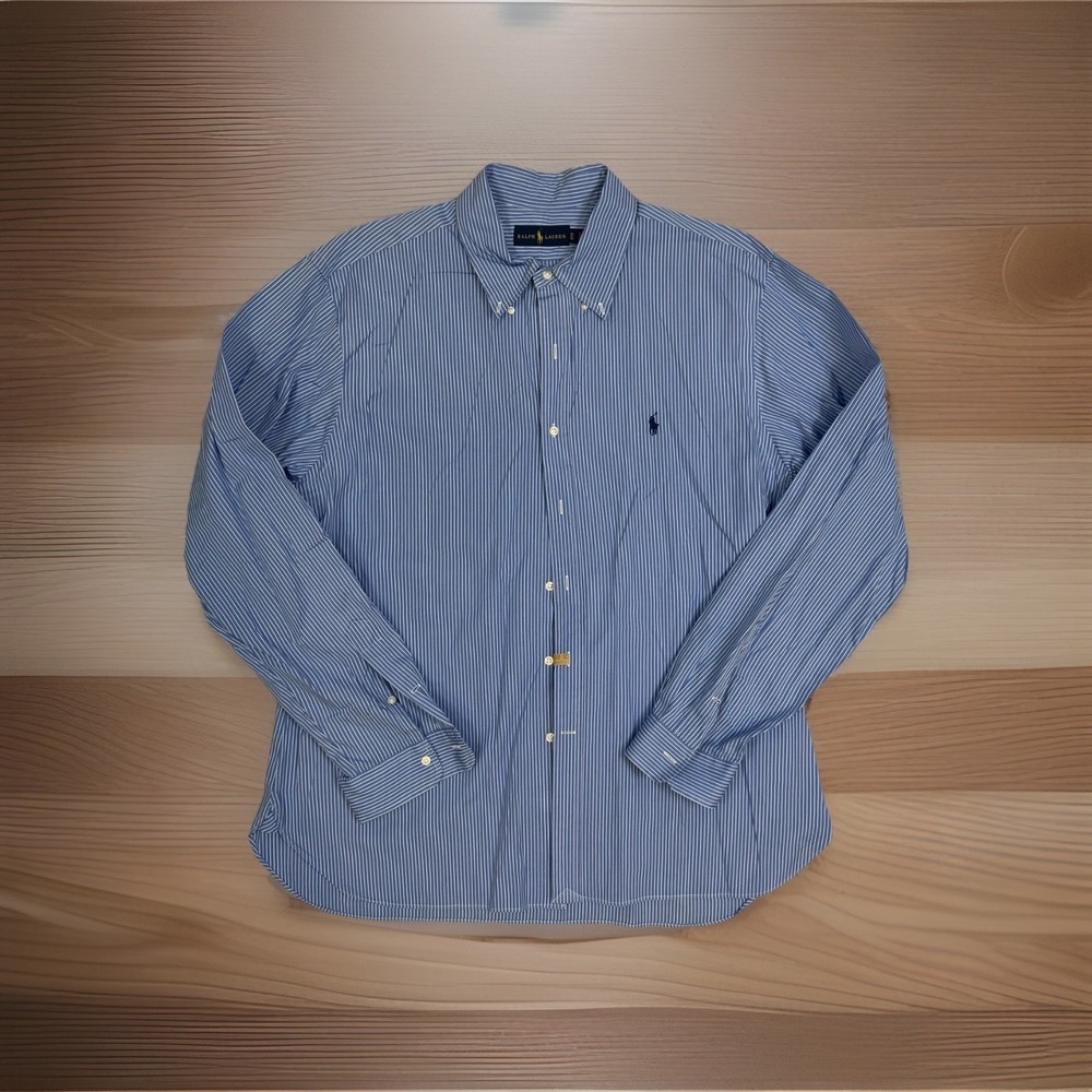 Polo Ralph Lauren Shirt Men 18-46 Blue Cotton Long Sleeve Regent Classic Stripe